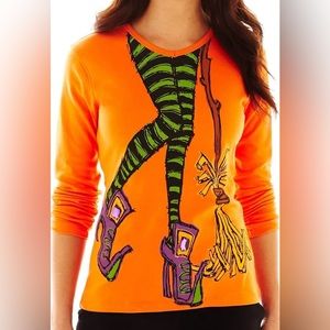Needy Me,  Wicked Witch Legs Rhinestones Orange LONG SLEEVE |Size Large